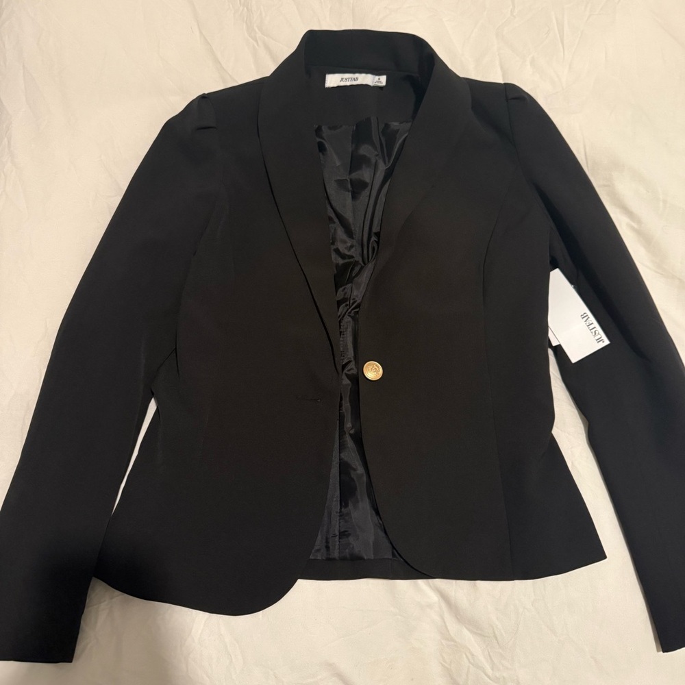 JustFab Black Blazer with Gold Button